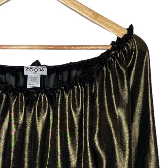Cocoa Metallic Gold Off Shoulder Tie Waist Top Large - Picture 6 of 13